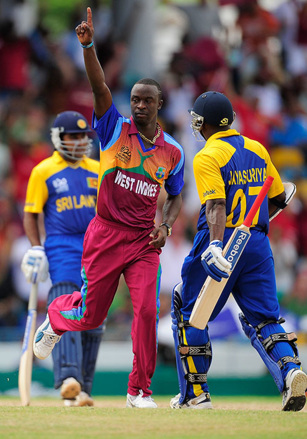 Kemar Roach celebrates the wicket of Sanath Jayasuriya, West Indies v Sri Lanka, Super Eights, ICC World Twenty20, Bridgetown, May 7, 2010