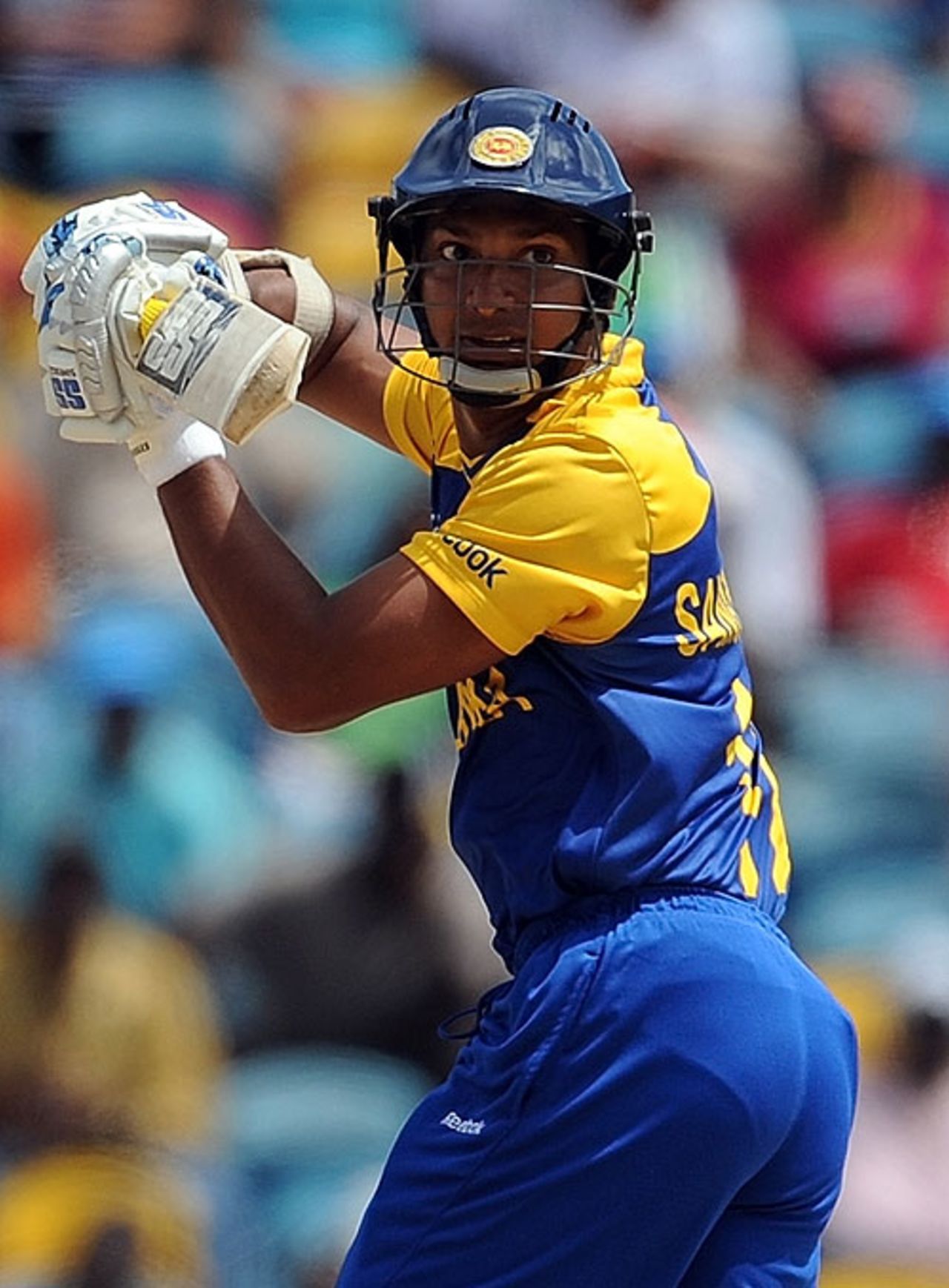 Kumar Sangakkara partnered Mahela Jayawardene in a formidable second-wicket stand, West Indies v Sri Lanka, Super Eights, ICC World Twenty20, Bridgetown, May 7, 2010