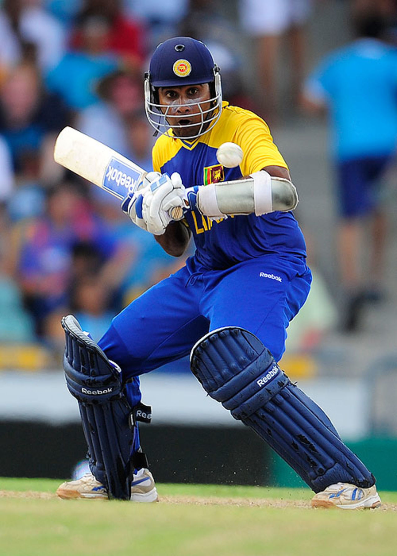 Mahela Jayawardene watches the ball carefully during his unbeaten 98, West Indies v Sri Lanka, Super Eights, ICC World Twenty20, Bridgetown, May 7, 2010