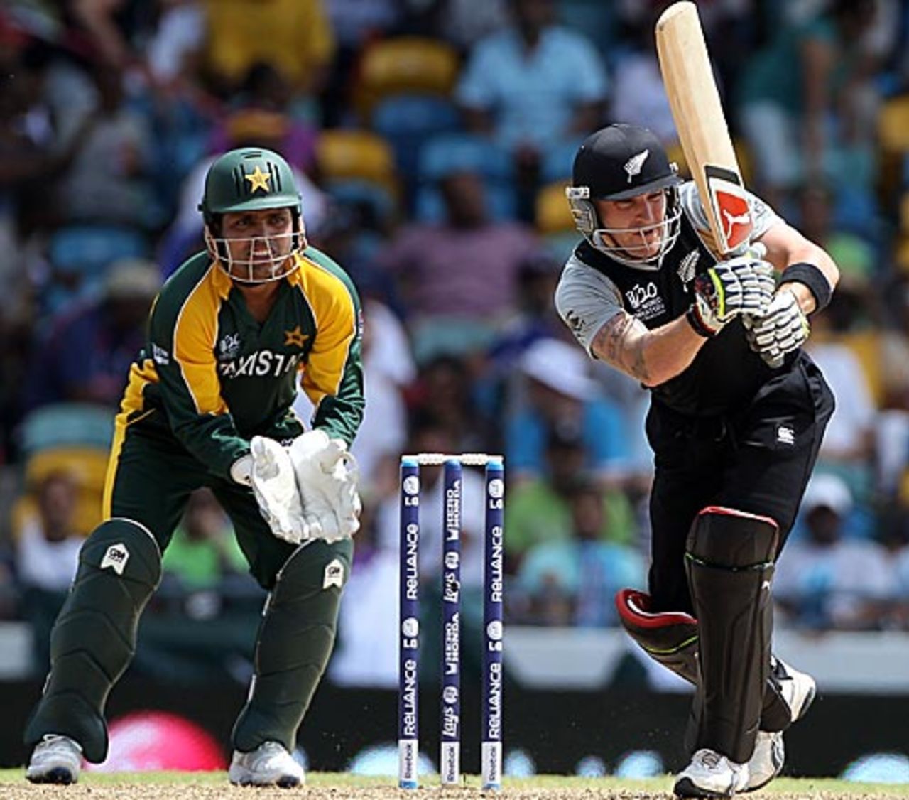 Brendon McCullum forces one through the leg side, New Zealand v Pakistan, Super Eights, Group E, World Twenty20, Barbados, May 8, 2010