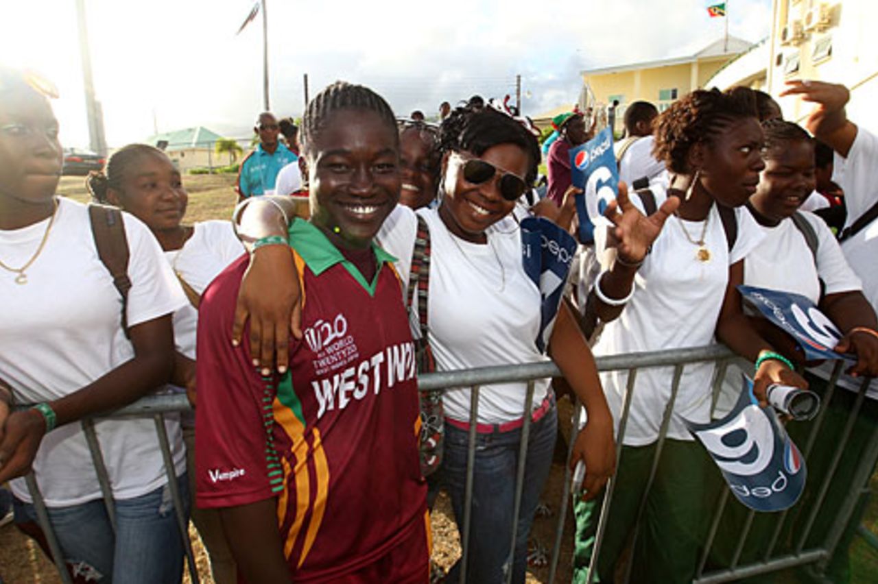 Deandra Dottin poses with fans, West Indies v England, ICC Women's World Twenty20, St Kitts, May 7 2010