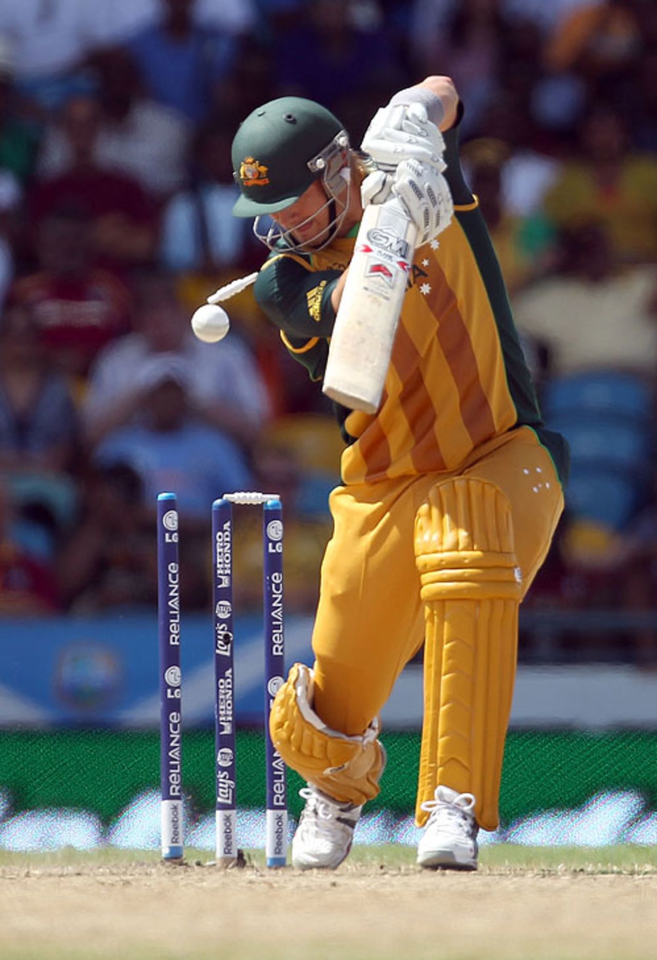 Shane Watson was bowled by Angelo Mathews in the first over, Australia v Sri Lanka, World T20, Group F, Bridgetown, May 9, 2010