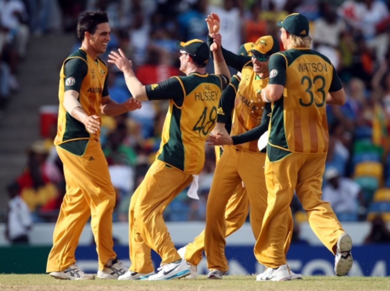 Mitchell Johnson returned to wrap up the innings with his third wicket, Australia v Sri Lanka, World T20, Group F, Bridgetown, May 9, 2010