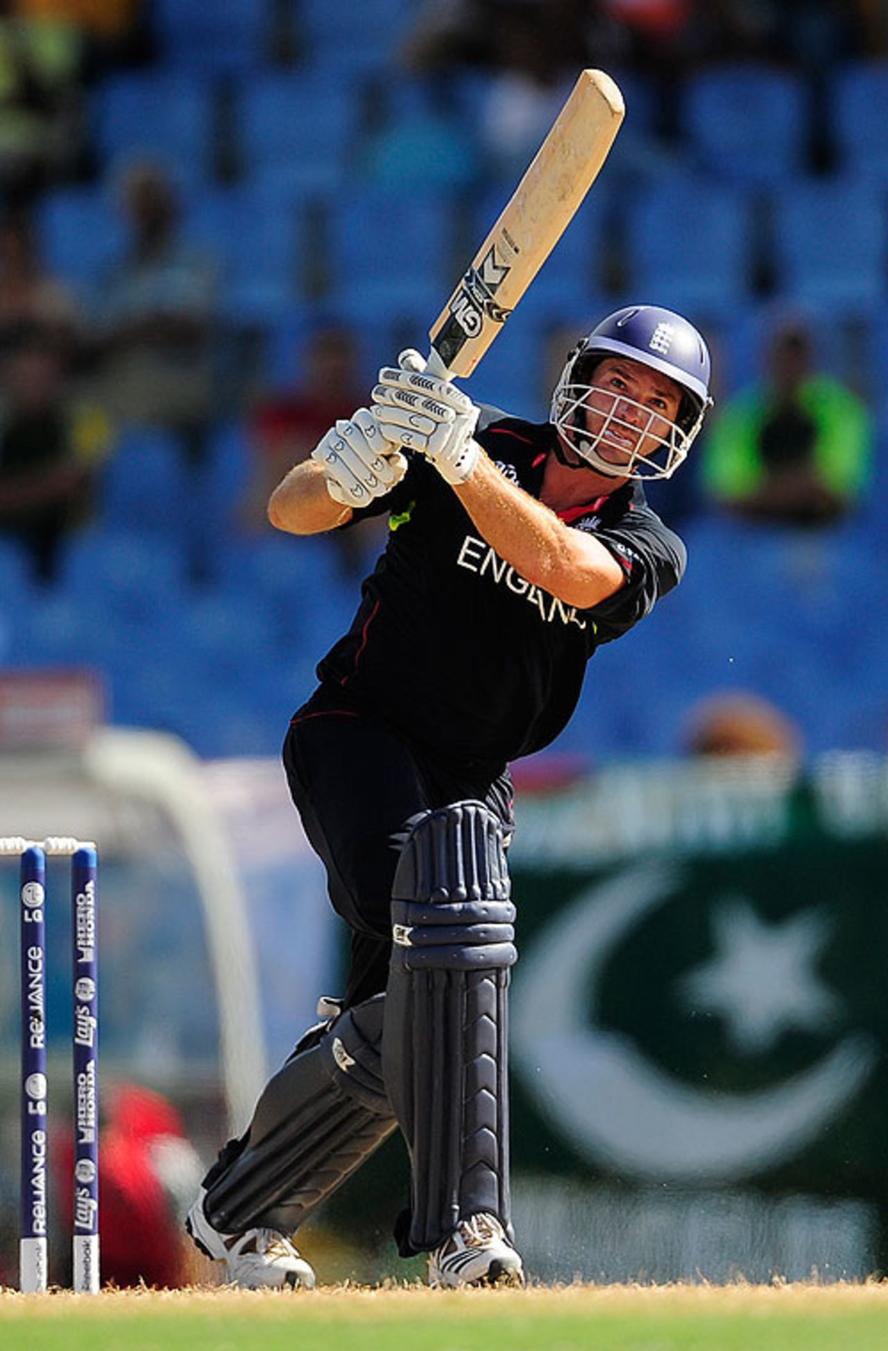 Michael Lumb was his usual positive self as England reached 57 for 1 in the Powerplay, England v New Zealand, Super Eights, ICC World Twenty20, St Lucia, May 10, 2010