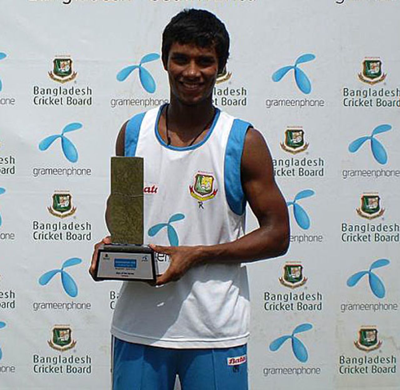 Sabbir Rahman poses with the Man-of-the-Series trophy, Bangladesh Cricket Board Academy v South Africa Academy, 2nd Twenty20, Savar, May 11, 2010 