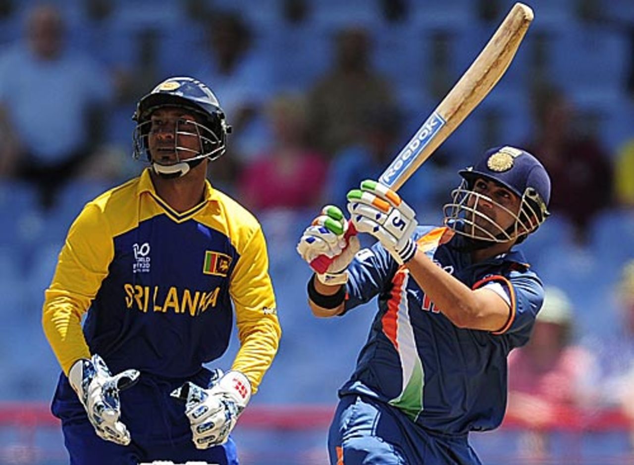 Gautam Gambhir swings the ball over midwicket, Sri Lanka v India, Group F, World Twenty20, St Lucia, May 11, 2010