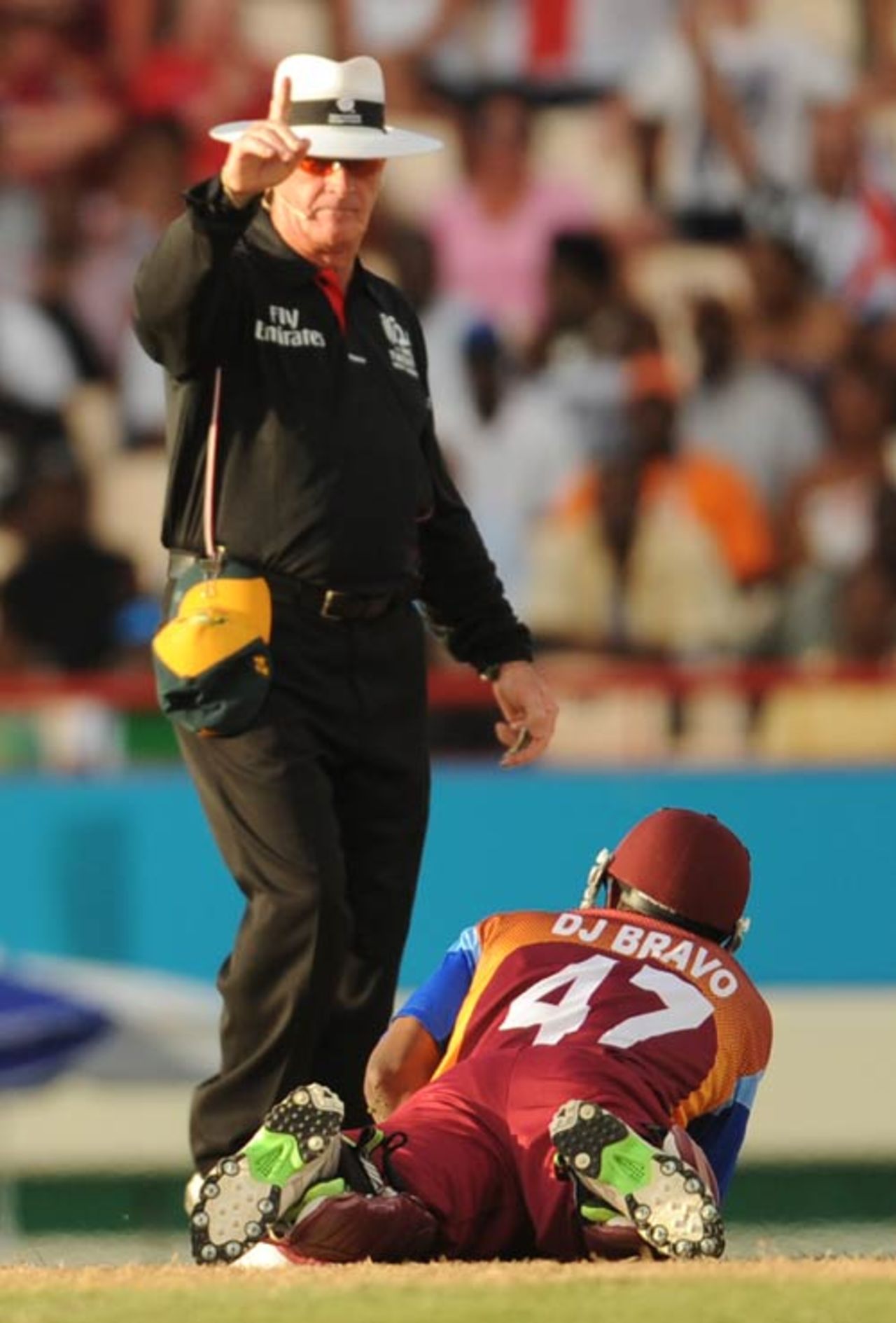 Rudi Koertzen confirms the run-out of Dwayne Bravo, West Indies v Australia, World Twenty20, Super Eights, Group F, St Lucia, May 11, 2010