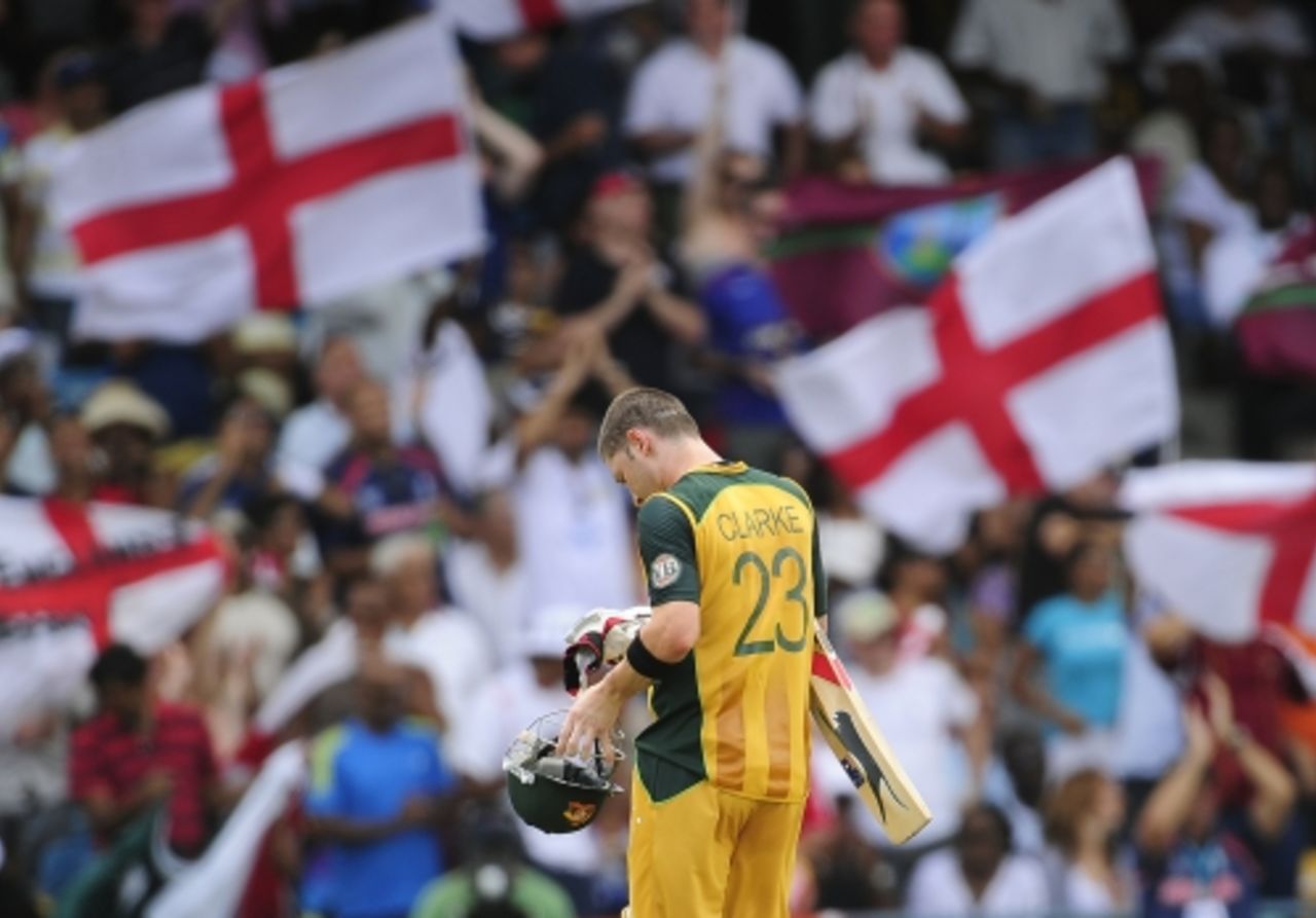 Michael Clarke contributed 27 but Australia struggled in the first half of their innings, England v Australia, ICC World Twenty20 final, Barbados, May 16, 2010