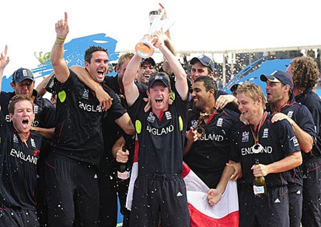 England celebrate their World Twenty20 title after beating Australia by seven wickets, England v Australia, ICC World Twenty20 final, Barbados, May 16, 2010
