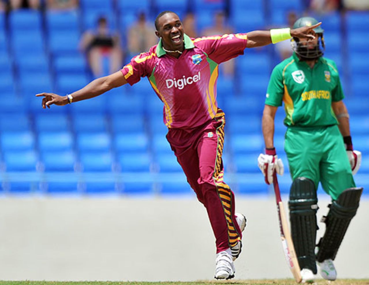 Dwayne Bravo struck twice to remove Graeme Smith and Jacques Kallis, West Indies v South Africa, 1st ODI, Antigua, May 22, 2010