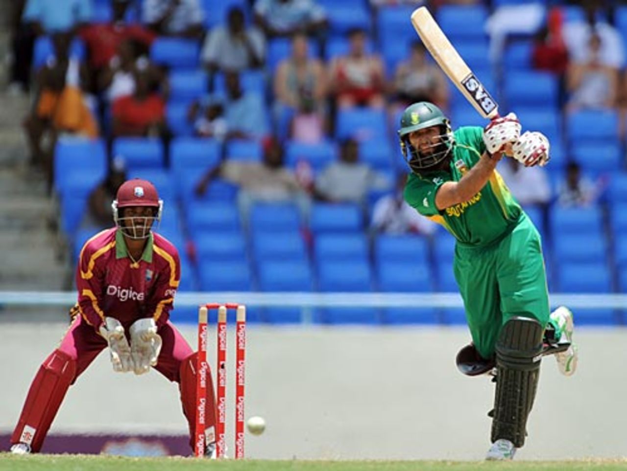 Hashim Amla makes room and drives though cover, West Indies v South Africa, 1st ODI, Antigua, May 22, 2010