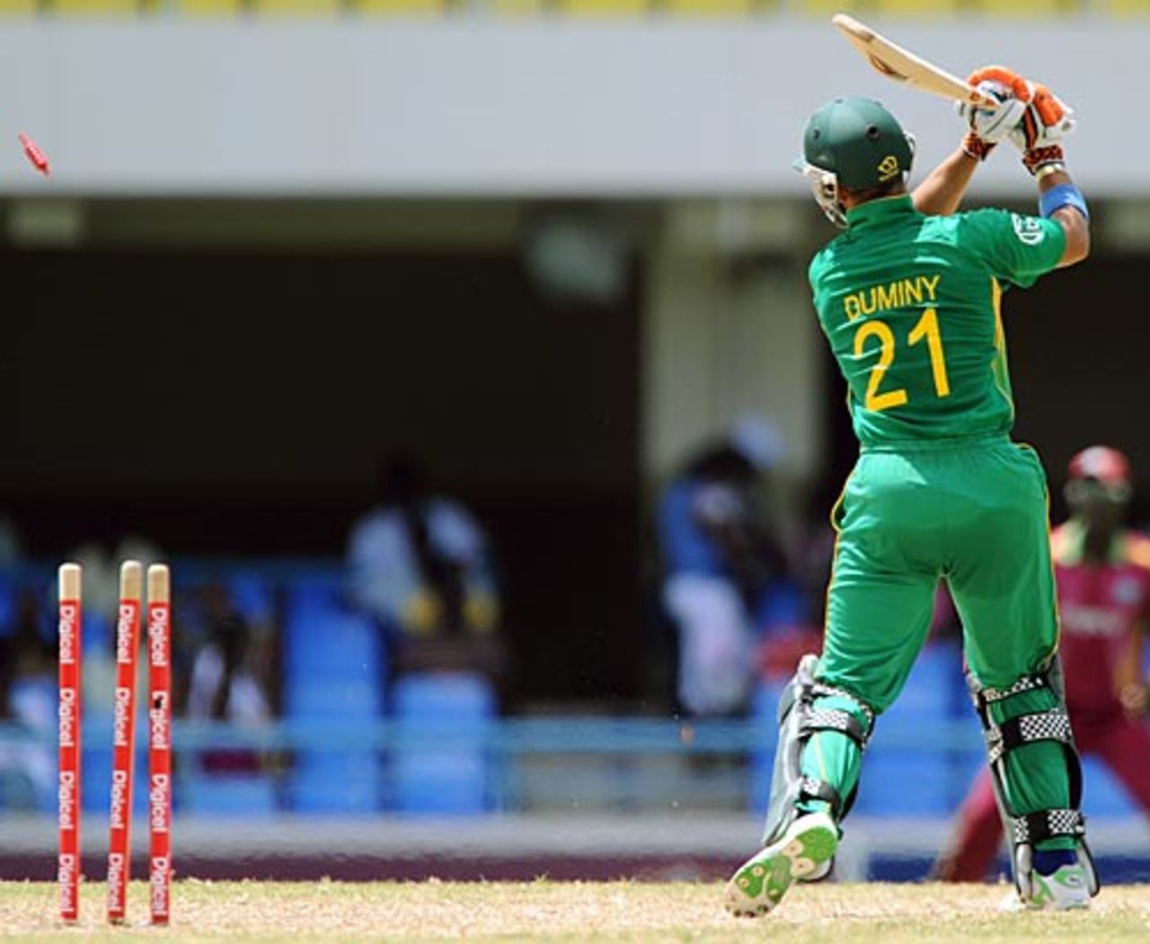 JP Duminy is bowled, West Indies v South Africa, 1st ODI, Antigua, May 22, 2010