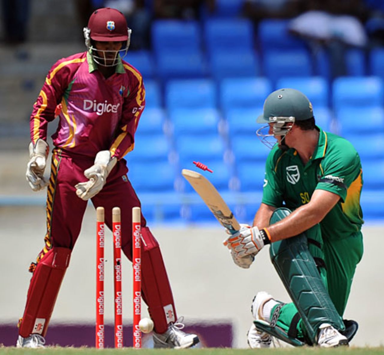 Having looked in decent touch Graeme Smith was bowled attempting to sweep Nikita Miller, West Indies v South Africa, 2nd ODI, Antigua, May 24, 2010