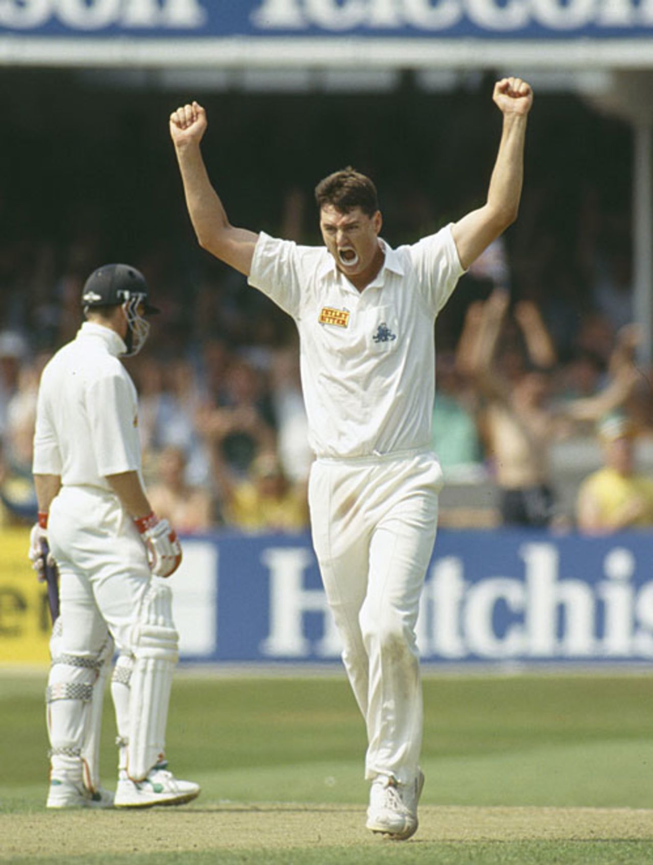 Martin McCague celebrates his first Test wicket, England v Australia, 3rd Test, Trent Bridge, 2nd day, July 2, 1993