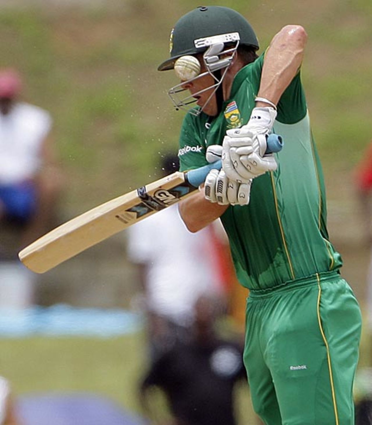 Johan Botha is struck by a short ball just above the eye, West Indies v South Africa, 3rd ODI, Dominica, May 28, 2010