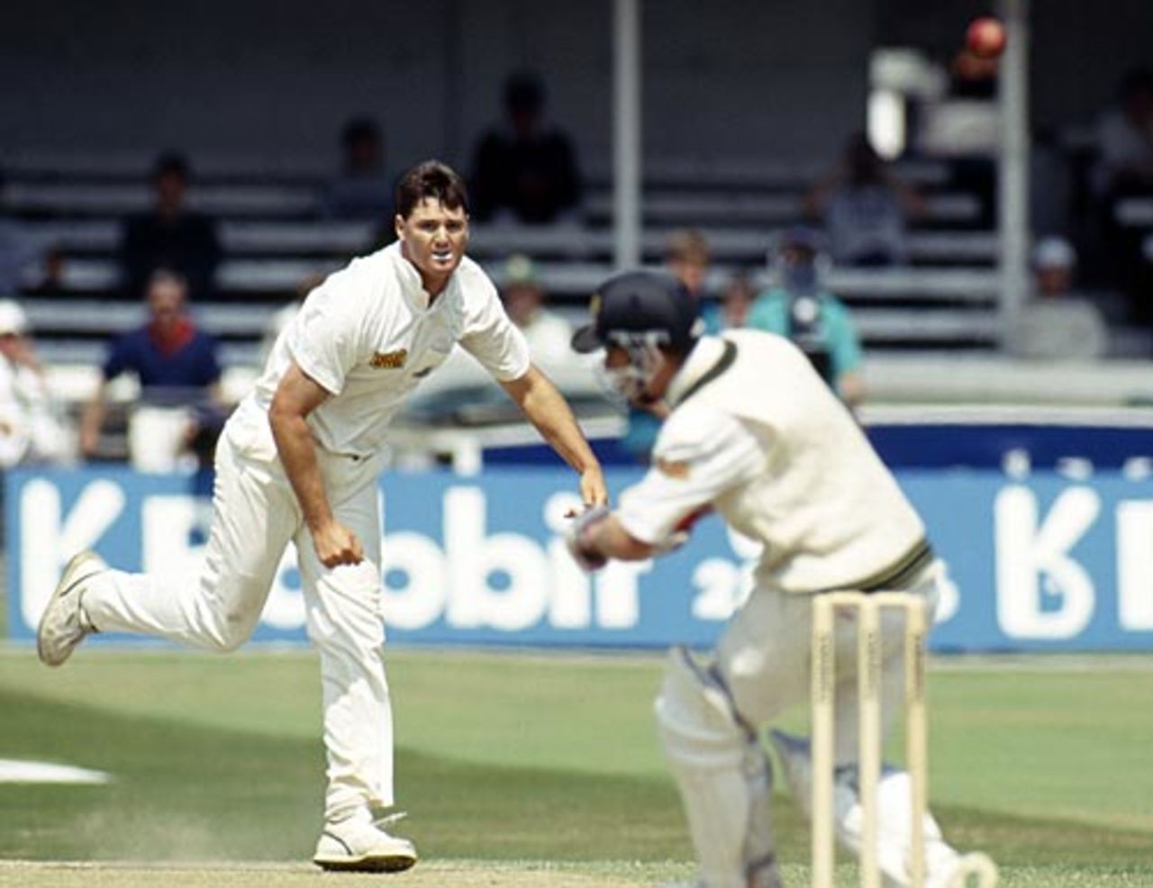 Martin McCague bowls a bouncer, England v Australia, 3rd Test, Trent Bridge, 2nd day, July 2, 1993
