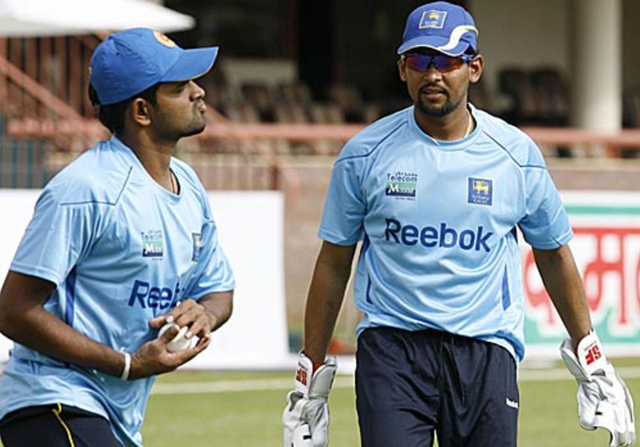Tillakaratne Dilshan and Lahiru Thirimanne at a practice session, Bulawayo, May 29, 2010
