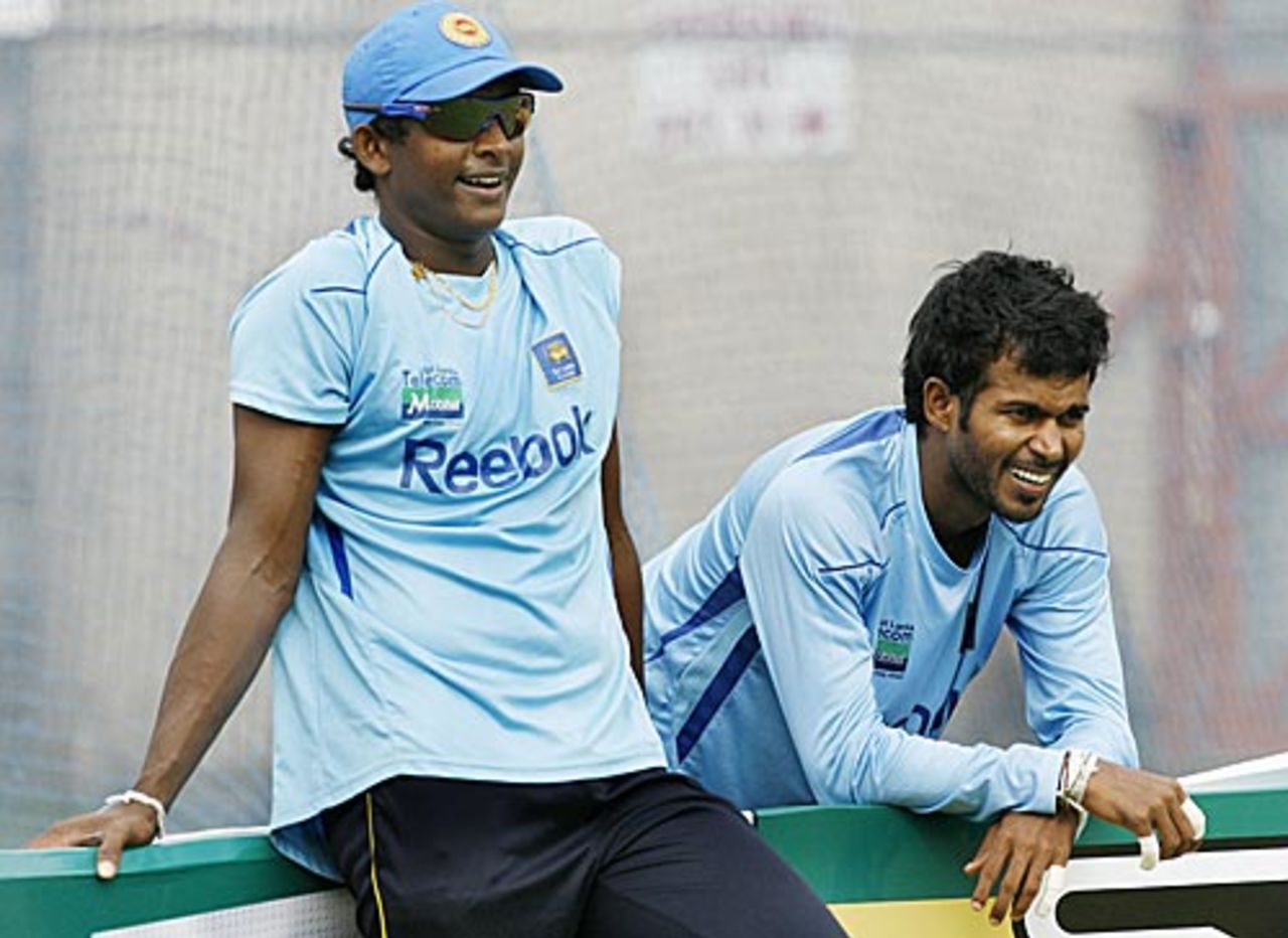 Ajantha Mendis and Upul Tharanga during a training session, Bulawayo, May 29, 2010