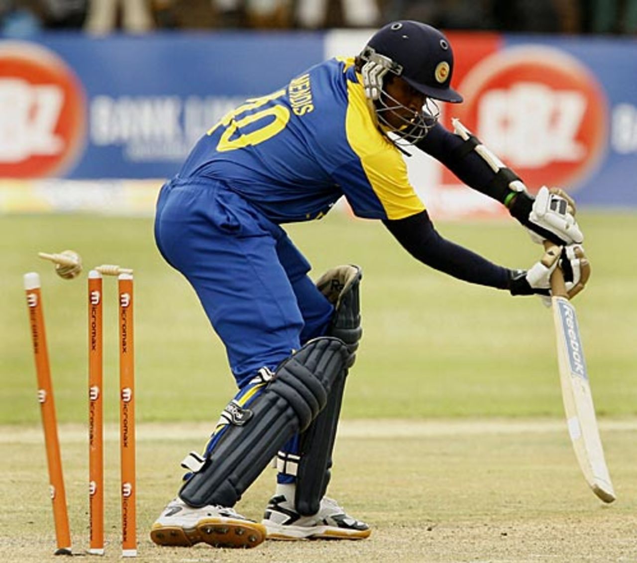 Ajantha Mendis is bowled, India v Sri Lanka, Tri-series, 2nd ODI, Bulawayo, May 30, 2010