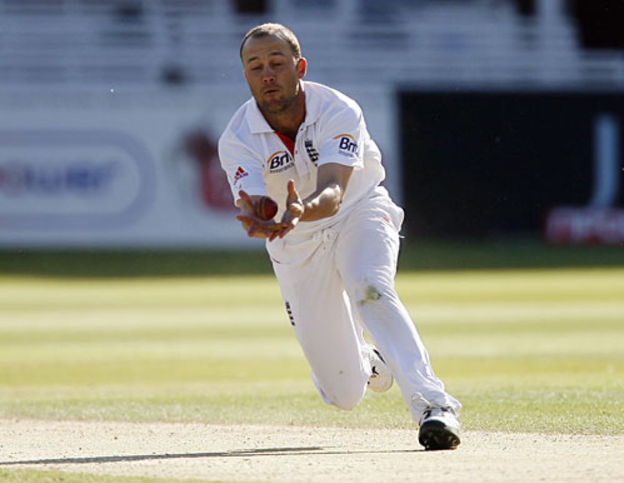 Jonathan Trott held a caught and bowled to claim his first Test wicket, England v Bangladesh, 1st Test, Lord's, May 30, 2010 

