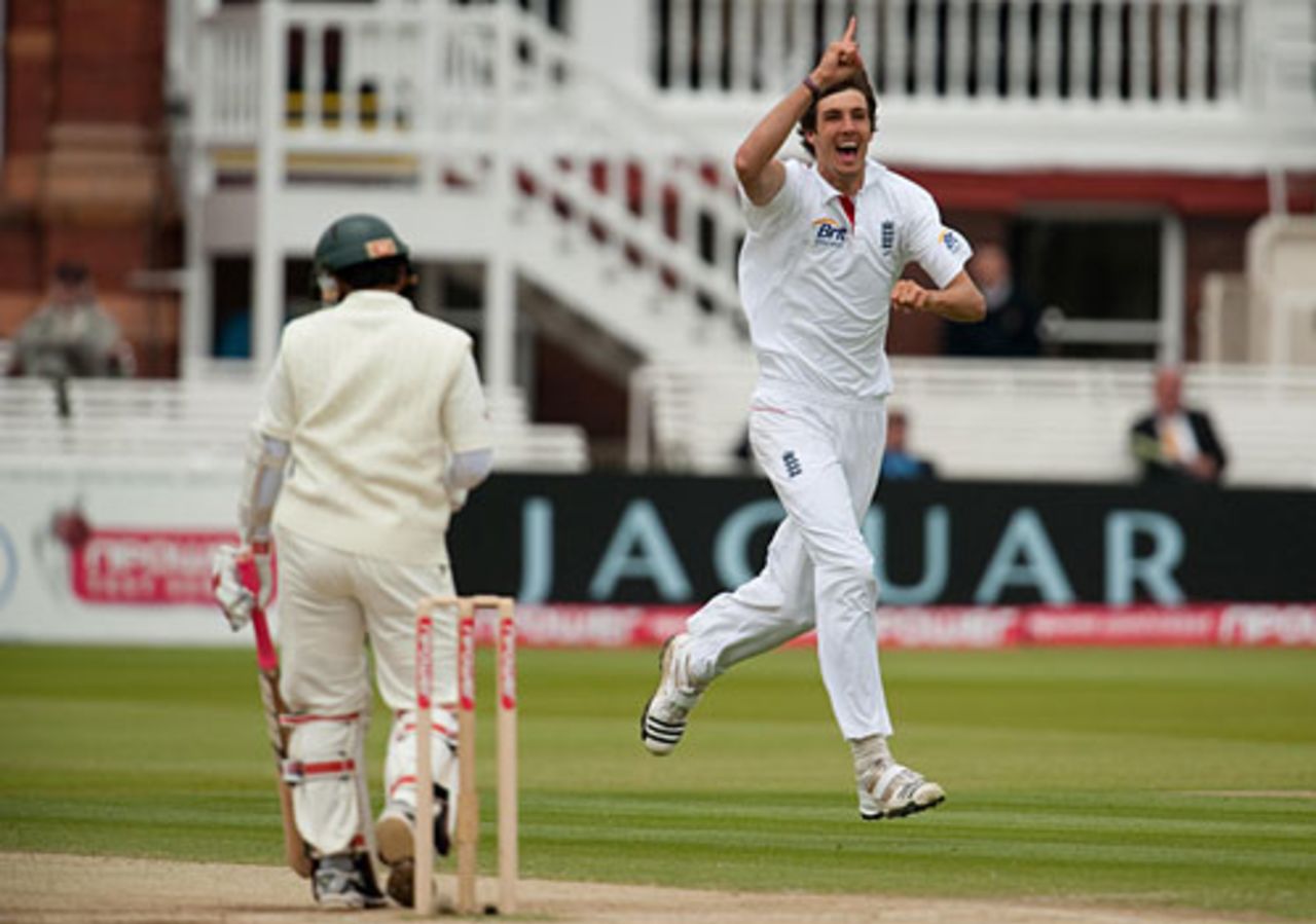 There was plenty for Steven Finn to celebrate as he finished with nine wickets in the match, England v Bangladesh, 1st Test, Lord's, May 31, 2010 

