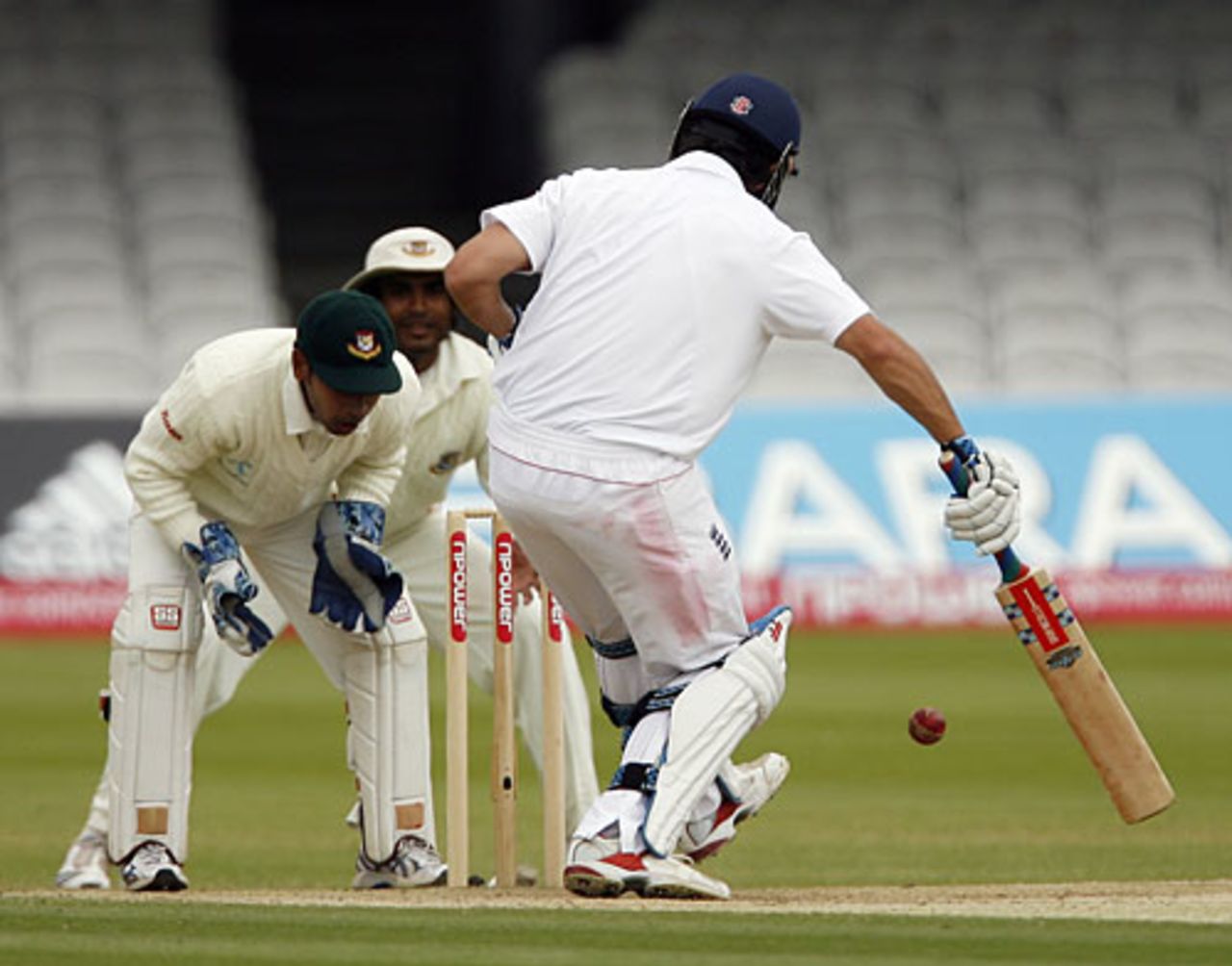 Alastair Cook needed some sharp footwork to protect his stumps, England v Bangladesh, 1st Test, Lord's, May 31, 2010 
