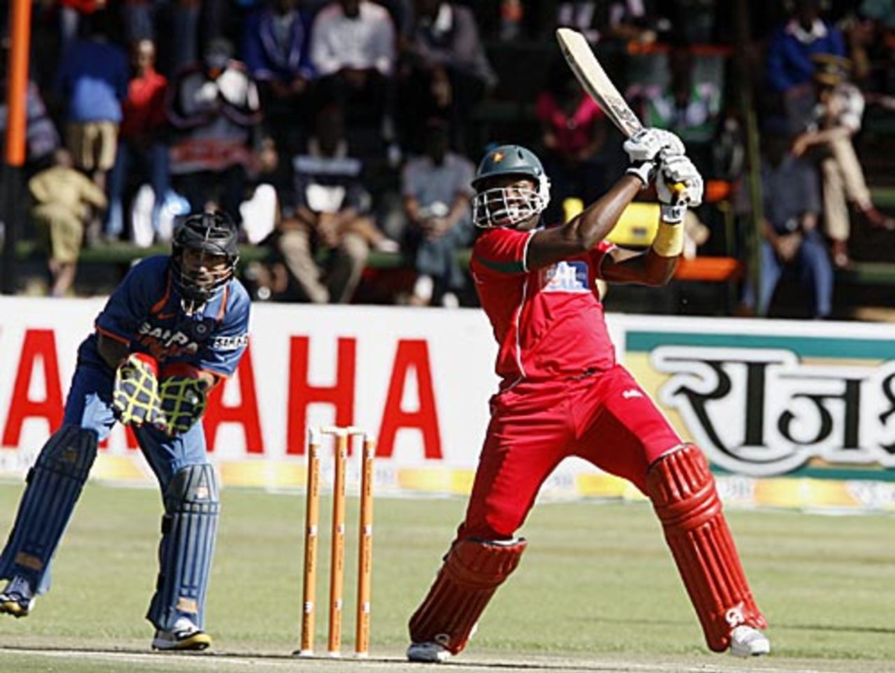 Hamilton Masakadza crashes one through the off side, Zimbabwe v India, Tri-series, 4th ODI, Harare, June 3, 2010