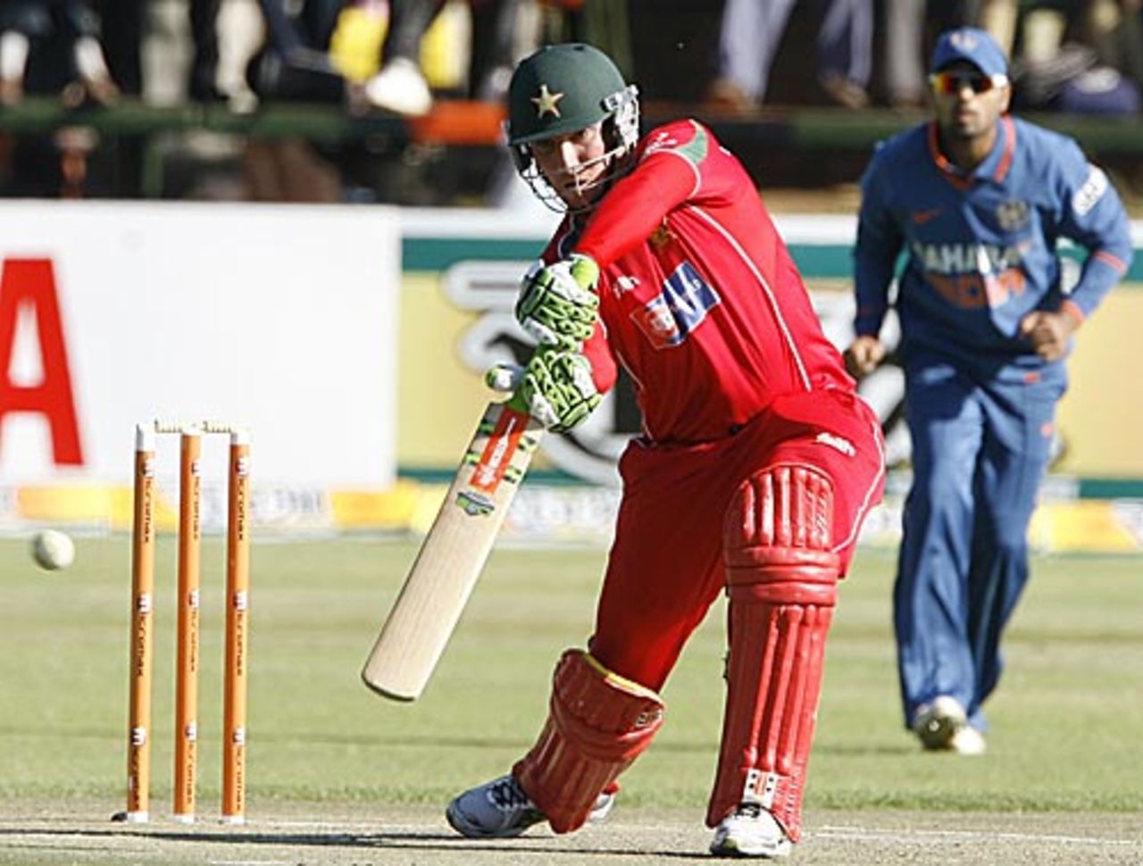 Brendan Taylor drives during his half-century, Zimbabwe v India, Tri-series, 4th ODI, Harare, June 3, 2010