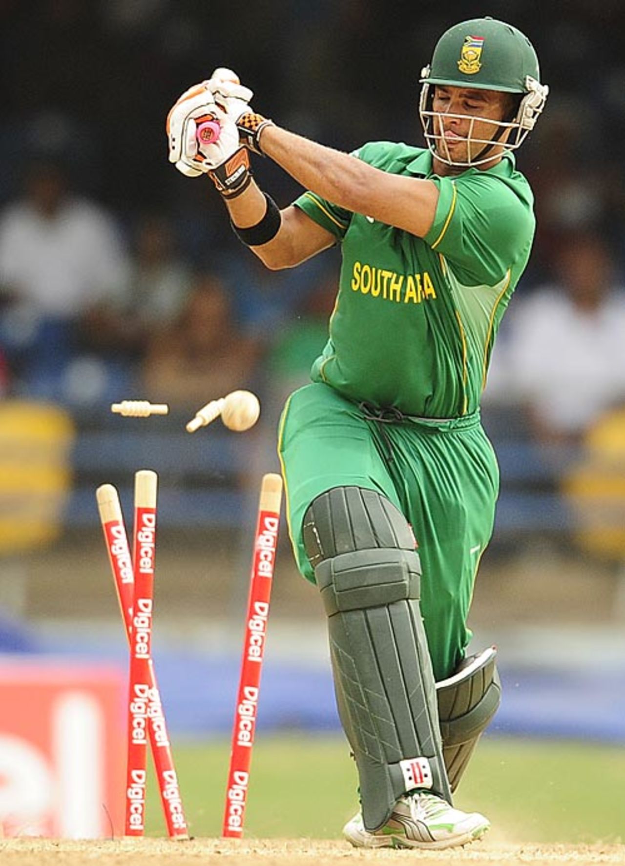 JP Duminy was bowled by Jerome Taylor, West Indies v South Africa, 5th ODI, Port of Spain, Trinidad, June 3, 2010