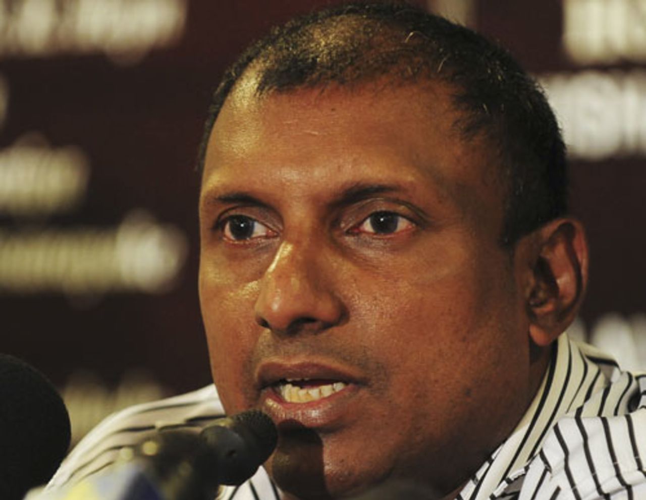 Aravinda de Silva at a press conference about the team chosen for the Asia Cup, Colombo, June 10, 2010
