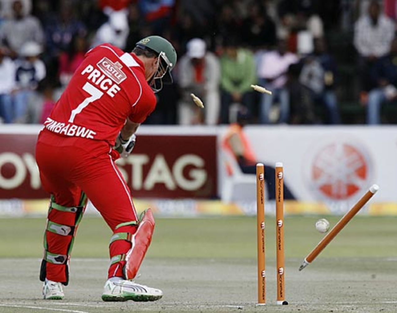 Ray Price is bowled by Ashok Dinda, Zimbabwe v India, 1st Twenty20, Harare, June 12, 2010