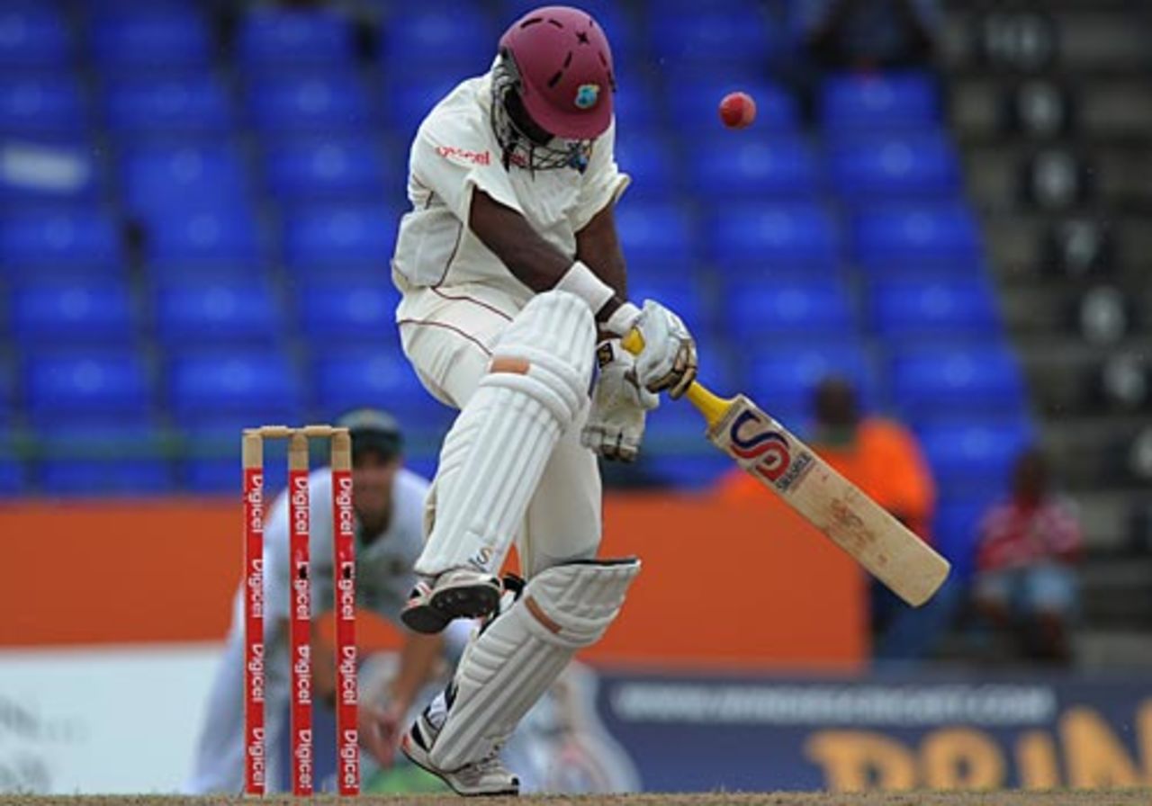 Narsingh Deonarine got hit by a bouncer from Morne Morkel, West Indies v South Africa, 2nd Test, St Kitts, 3rd day, June 20, 2010