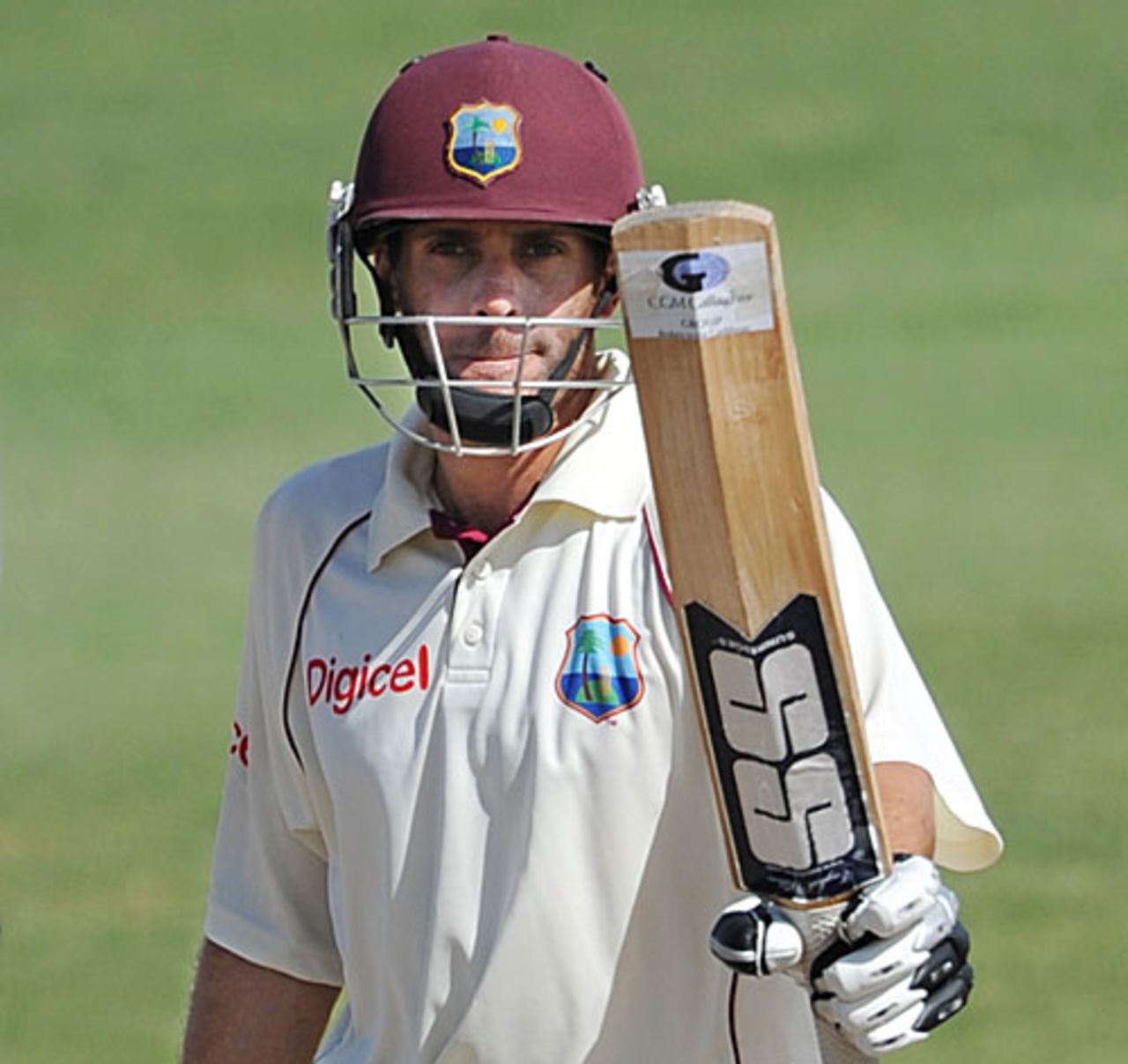 Brendan Nash raises his bat on reaching a half-century, West Indies v South Africa, 2nd Test, St Kitts, 3rd day, June 20, 2010