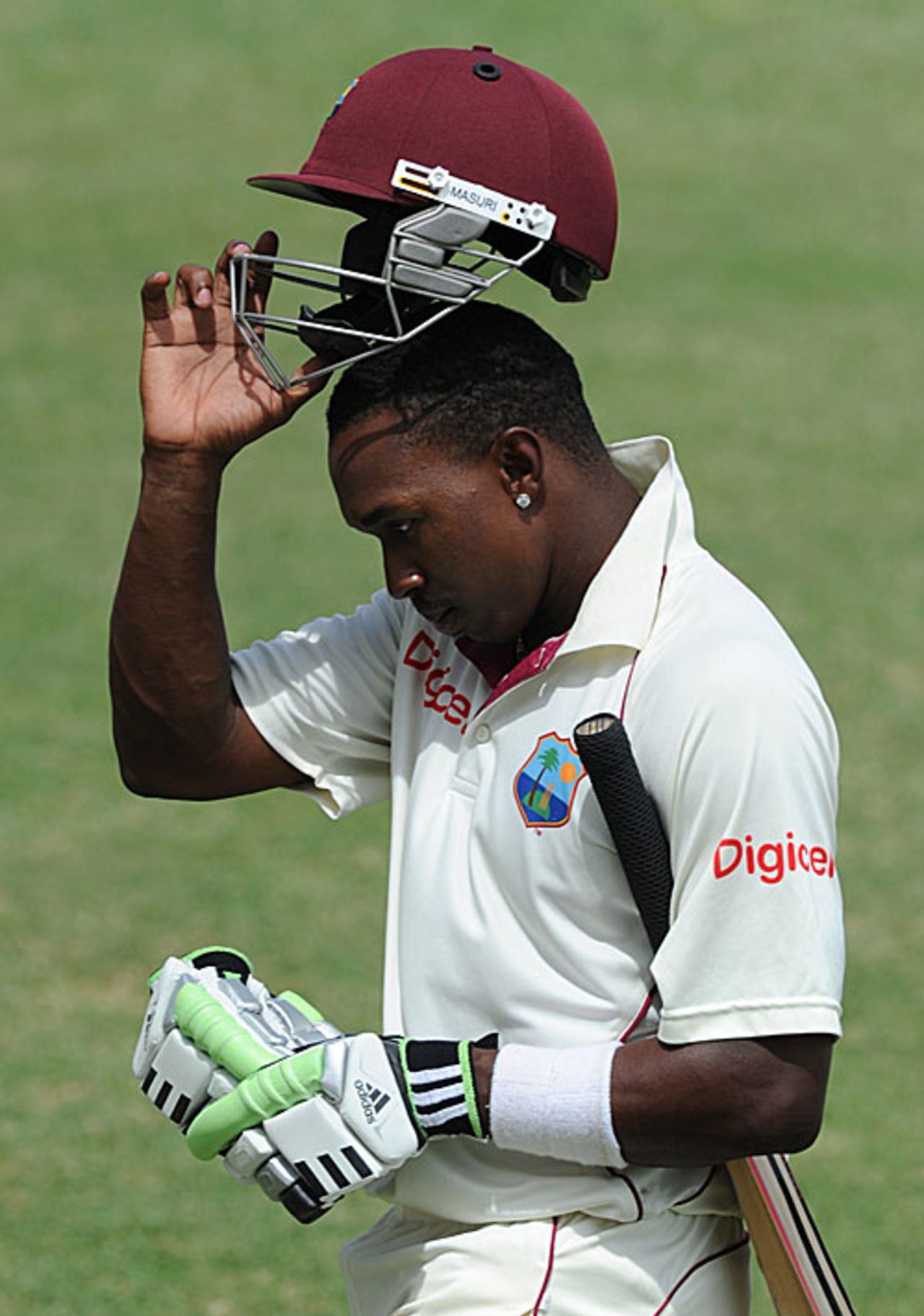 Dwayne Bravo walks back after his 215-ball 53, West Indies v South Africa, 2nd Test, St Kitts, 4th day, June 21, 2010