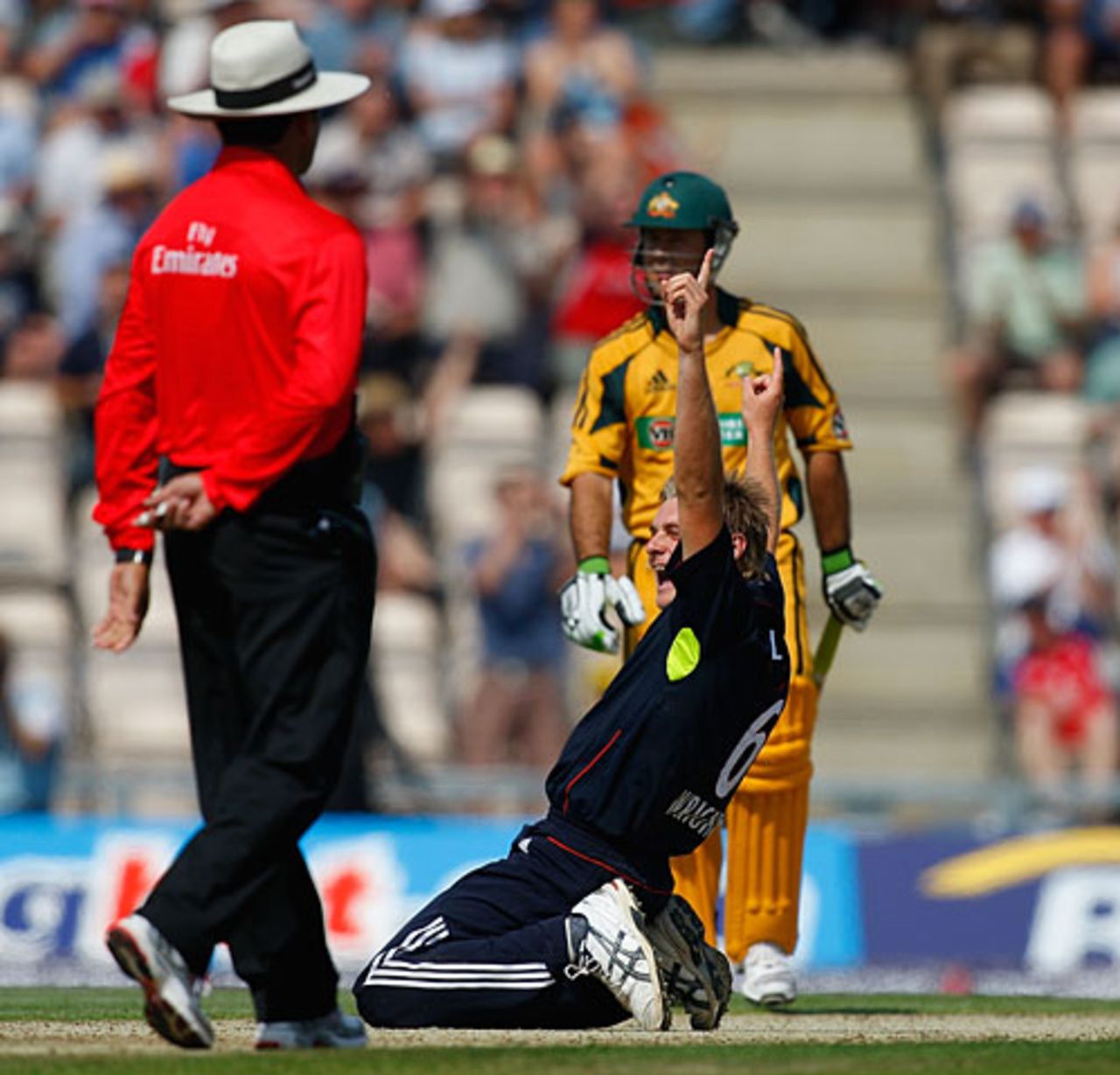 Luke Wright celebrates after removing Australia captain Ricky Ponting, caught on the fine leg boundary, England v Australia, 1st ODI, Rose Bowl, June 22, 2010