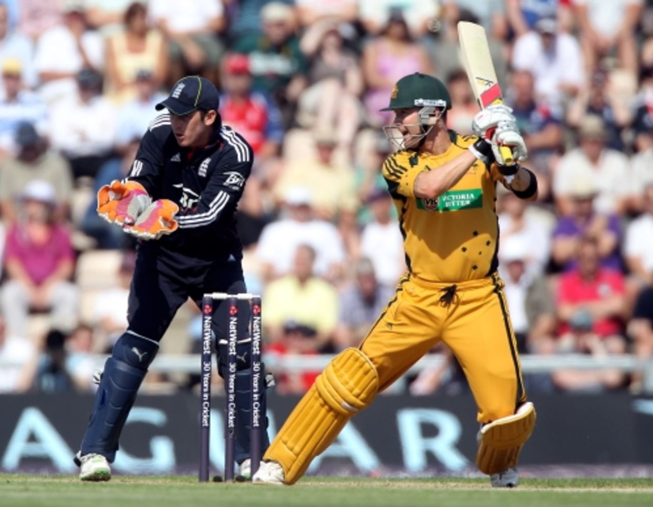 Michael Clarke cuts behind square on his way to a half-century, England v Australia, 1st ODI, Rose Bowl, June 22, 2010
