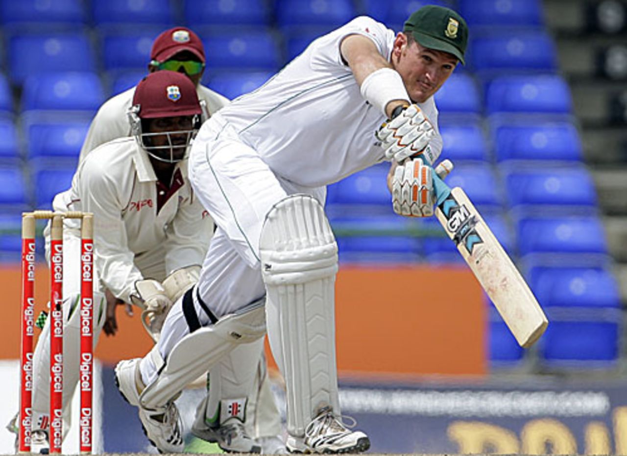 Graeme Smith drives during his 46, West Indies v South Africa, 2nd Test, St Kitts, 5th day, June 22, 2010