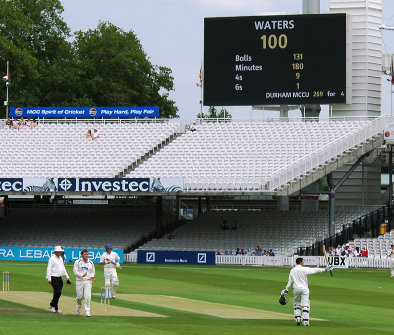 Seren Waters reaches his hundred for Durham University against Loughborough University in the MCC Universities final, Lord's, June 25, 2010 