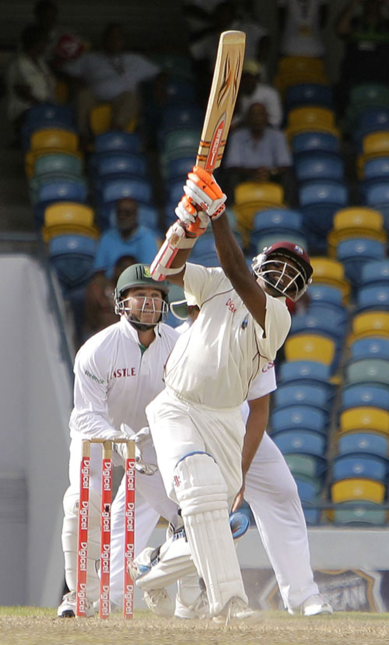 A rare aggressive stroke from Shivnarine Chanderpaul during his patient half-century, West Indies v South Africa, 3rd Test, Barbados, 3rd day, June 28, 2010 