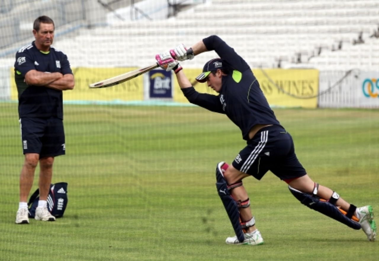 Graham Gooch watches over Craig Kieswetter's net session ahead of the fourth ODI between England and Australia, June 29, 2010