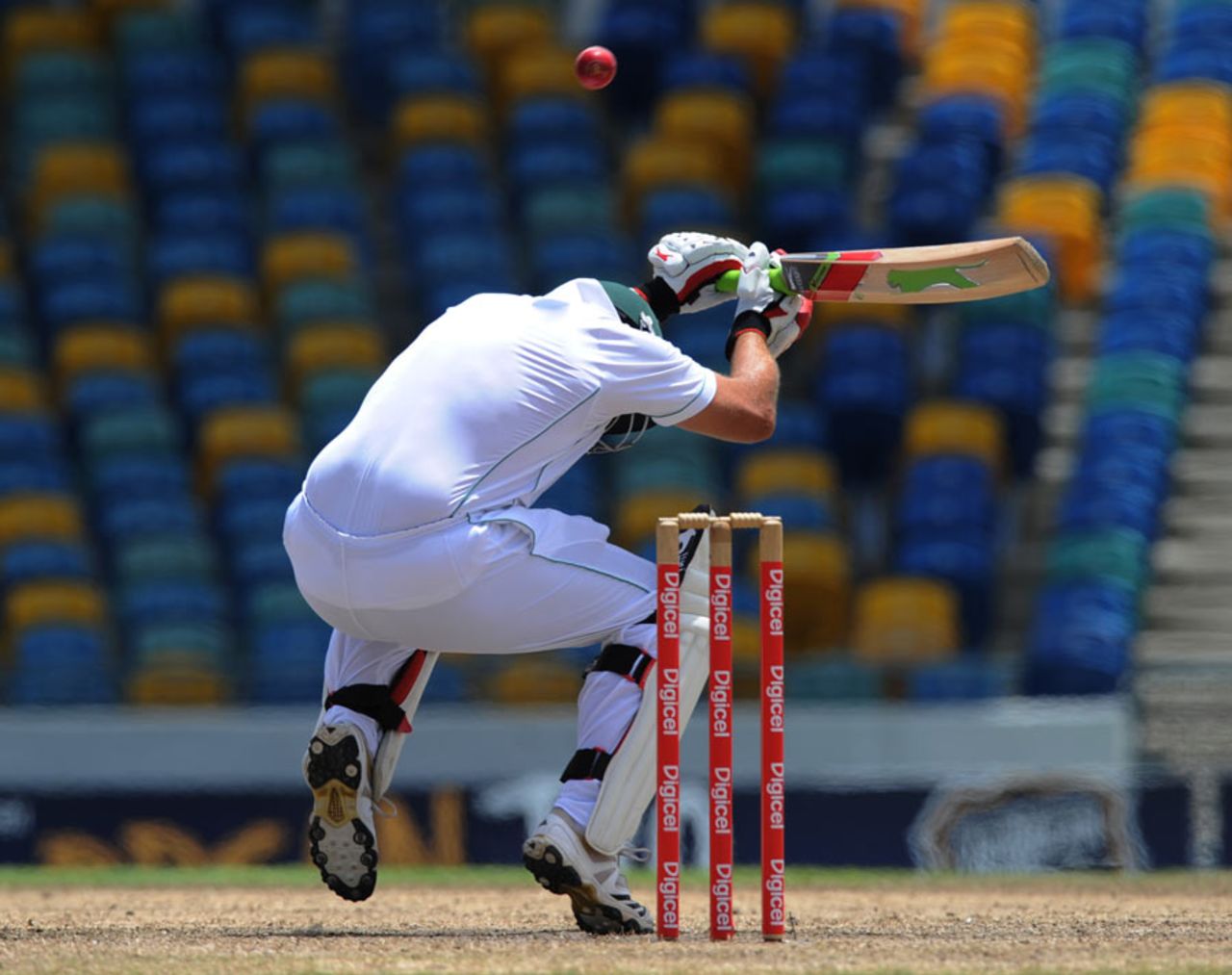 Jacques Kallis ducks a bouncer from Kemar Roach, West Indies v South Africa, 3rd Test, Barbados, 4th day, June 29, 2010 