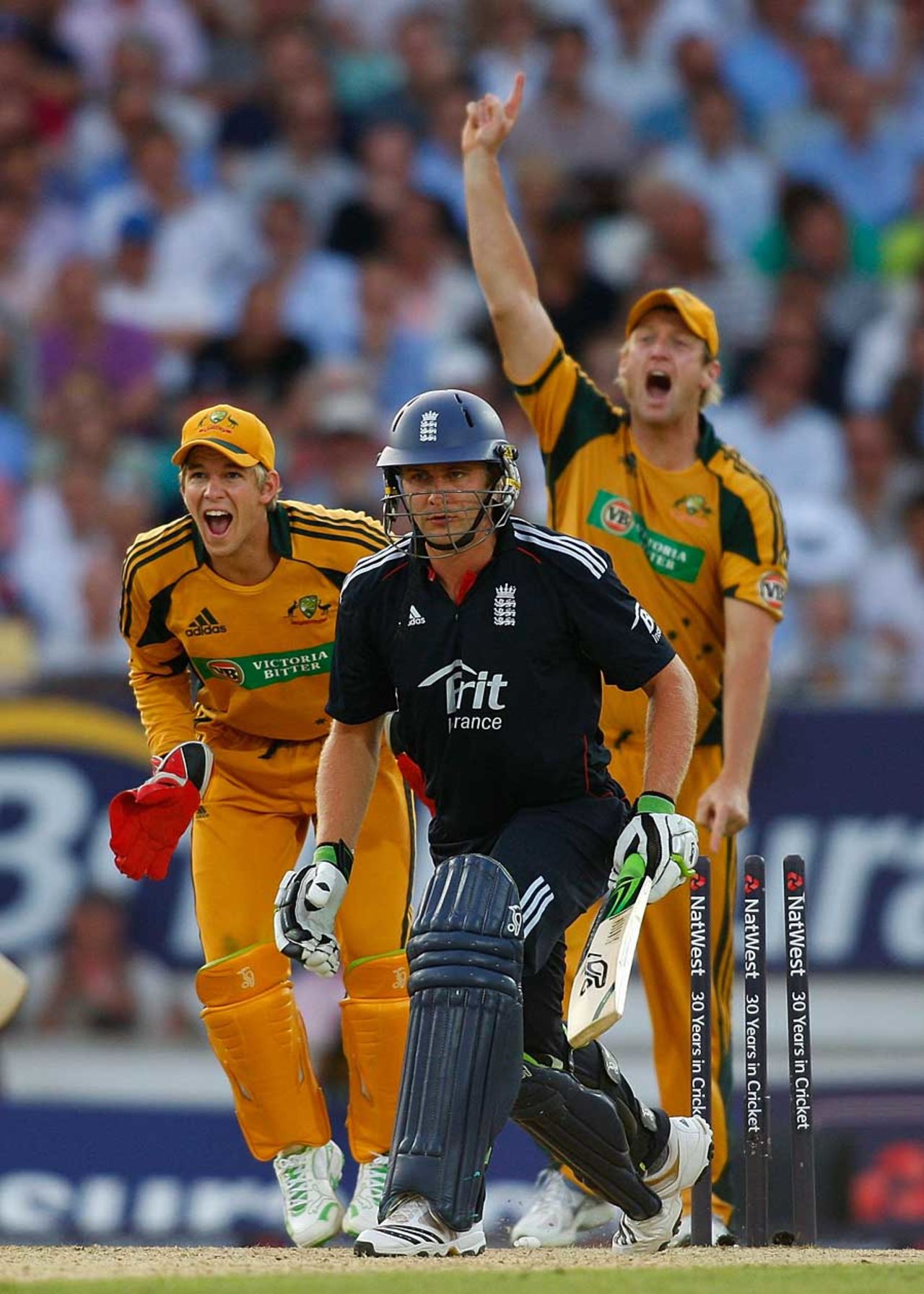 Luke Wright was bowled round his legs by Steven Smith, England v Australia, 4th ODI, The Oval, June 30, 2010