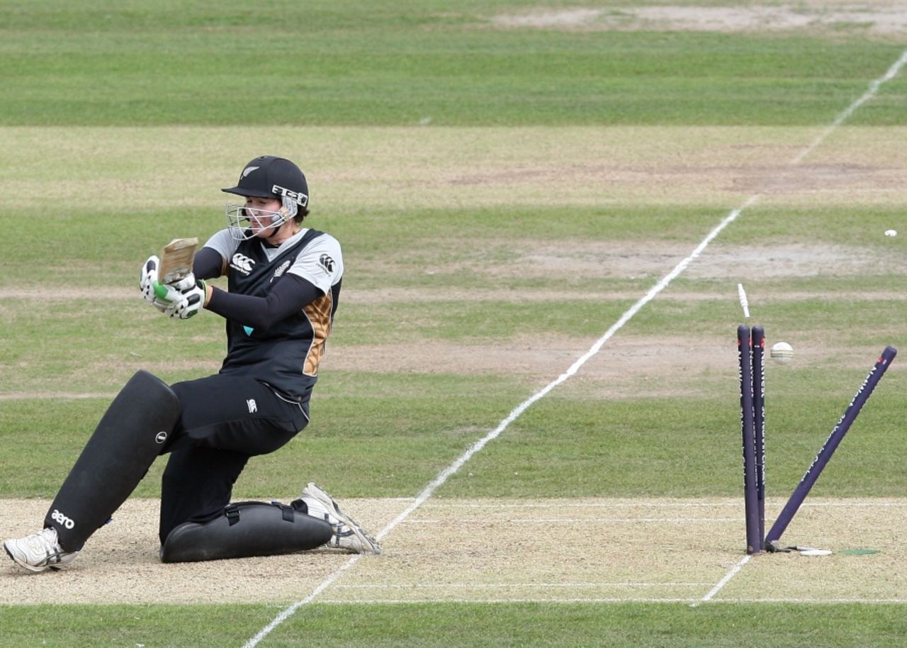 Nicola Browne had her middle stump pegged back by Katherine Brunt, England Women v New Zealand Women, 3rd Twenty20, Hove, July 2, 2010
