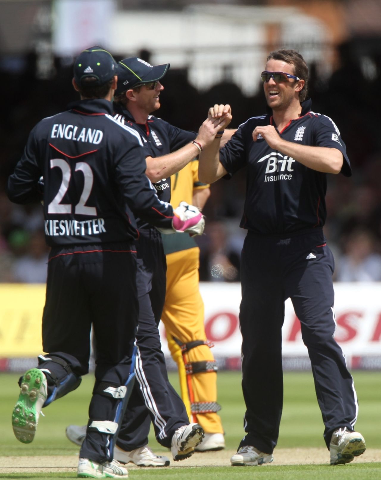Graeme Swann struck in the first over of a spell for the umpteenth time as Cameron White lobbed to deep mid-off, England v Australia, 5th ODI, Lord's, July 3, 2010