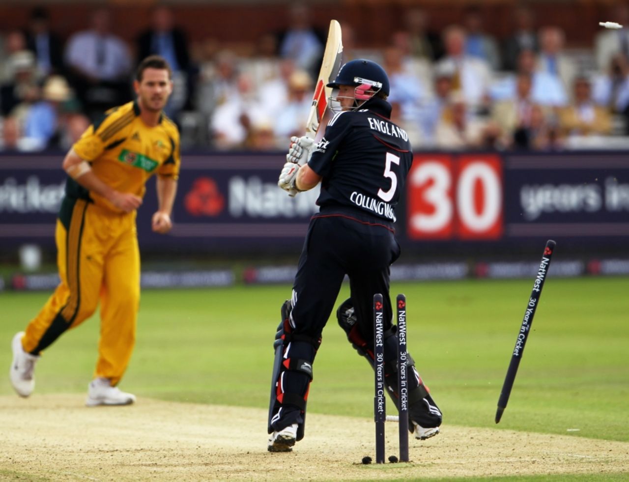 England's hopes all but vanished when Shaun Tait returned to bowl Paul Collingwood for 95, England v Australia, 5th ODI, Lord's, July 3, 2010
