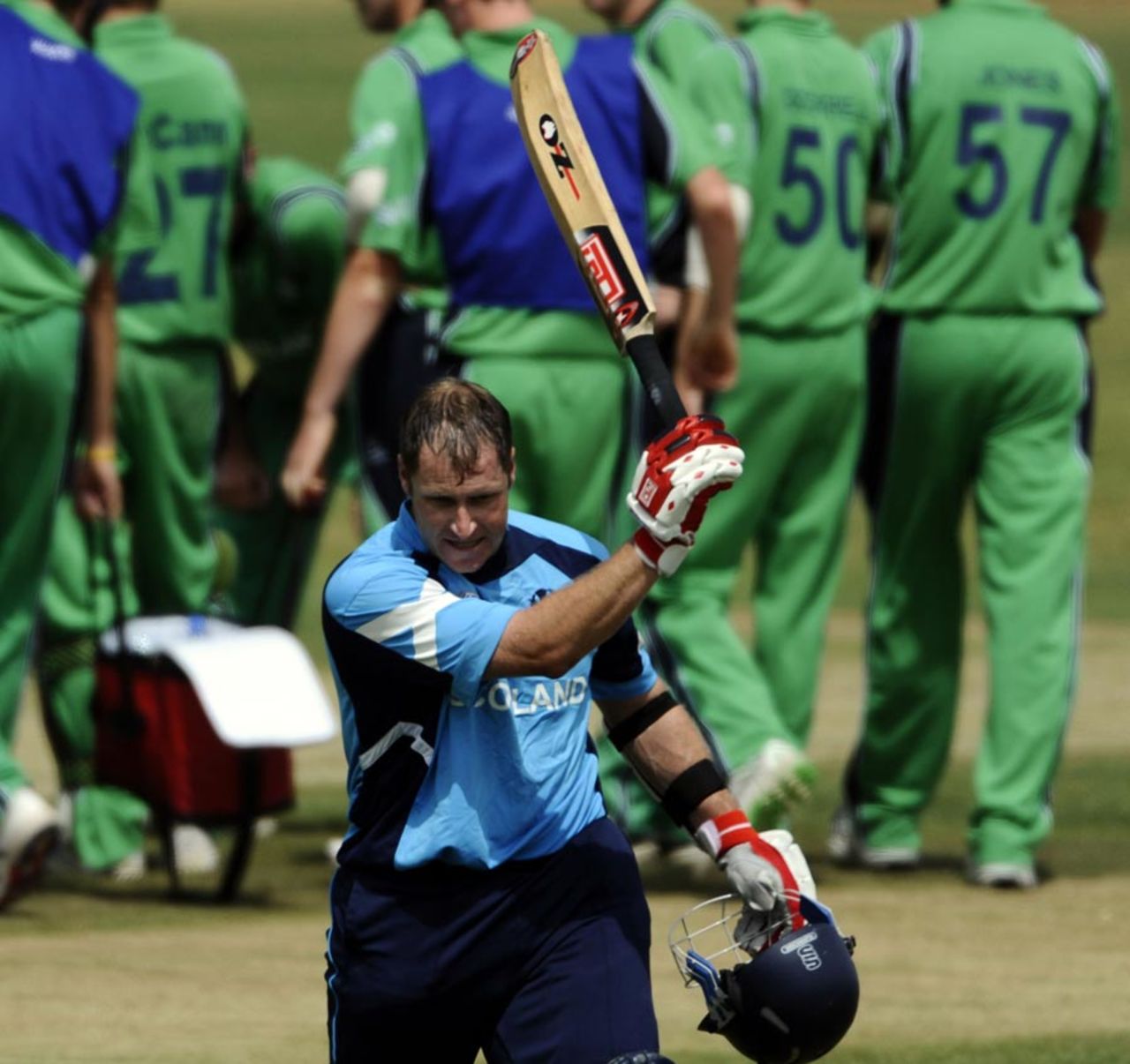 Scotland's Neil McCallum is dejected after missing a half-century, Ireland v Scotland, ICC WCL Division 1, Voorburg, July 5, 2010