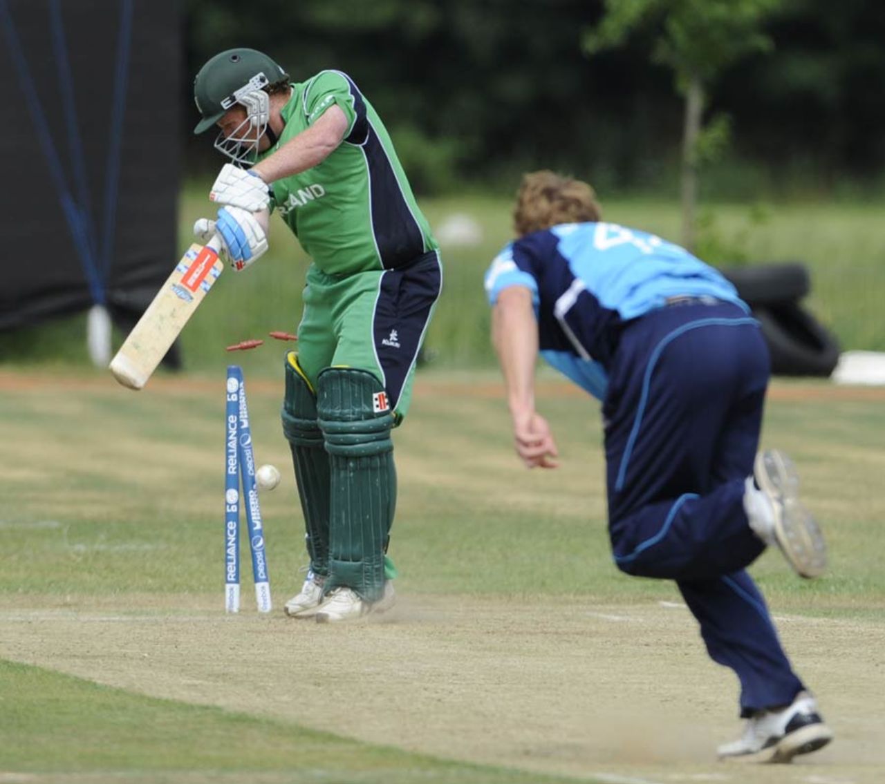 Ireland's Paul Stirling is bowled for 37, Ireland v Scotland, ICC WCL Division 1, Voorburg, July 5, 2010