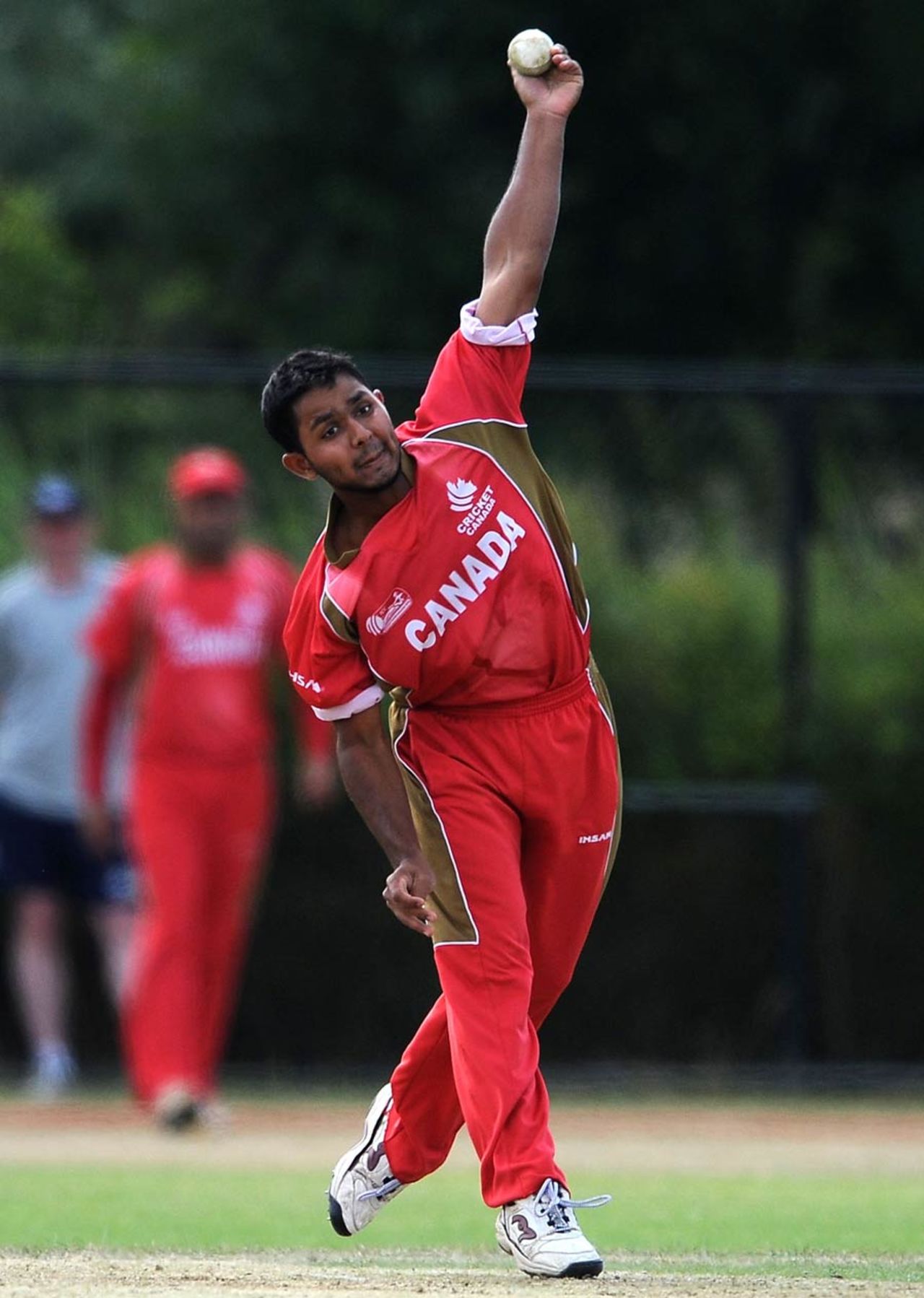 Canada's Hiral Patel in his delivery stride, Netherlands v Canada, ICC WCL Division 1, Rotterdam, July 5 2010