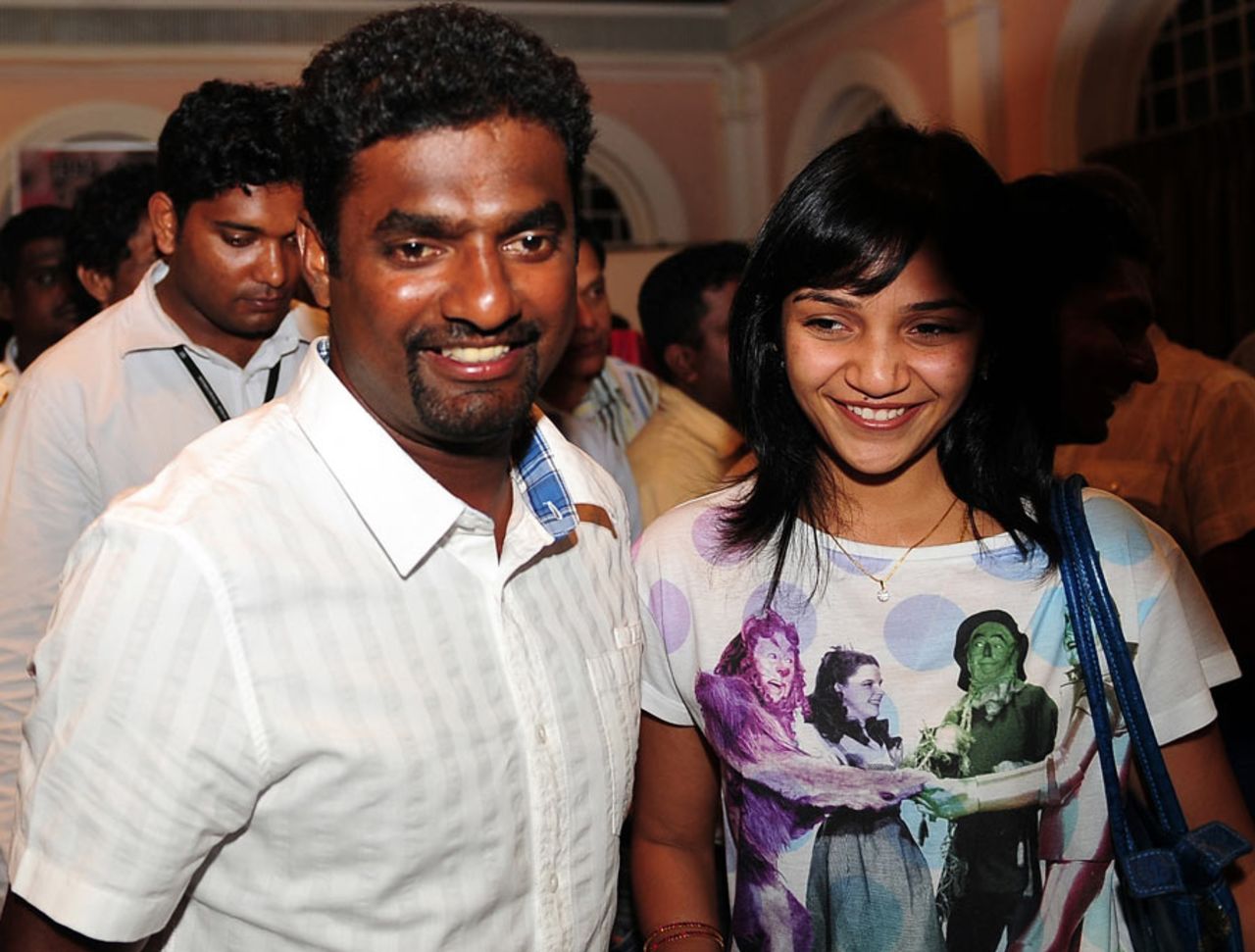 Muttiah Muralitharan and his wife Madhimalar, Colombo, July 8, 2010