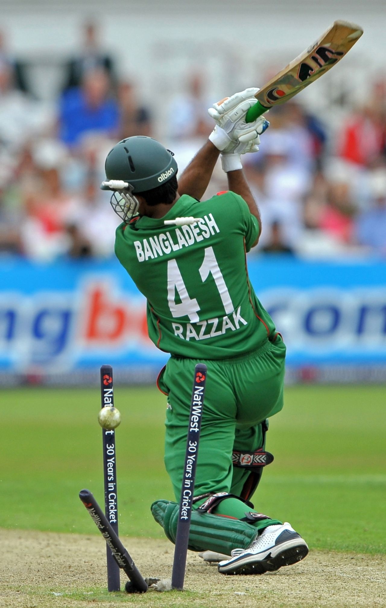 Abdur Razzak was bowled off the last ball as Bangladesh reached 250 for 9, England v Bangldesh, 1st ODI, Trent Bridge, July 8, 2010